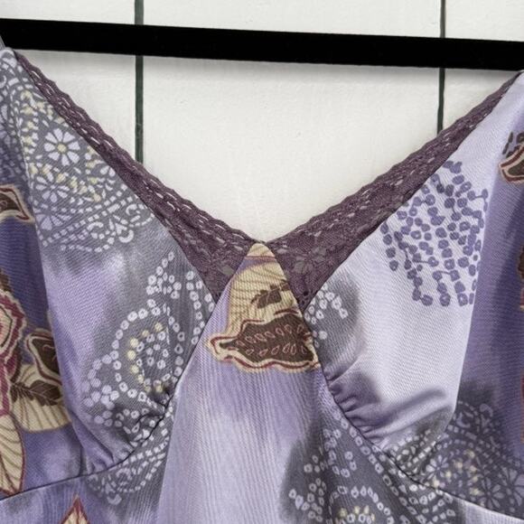Vtg Xhilaration Womens Medium Y2K Babydoll Floral Satin Crochet Trim Cami Purple - Picture 3 of 8